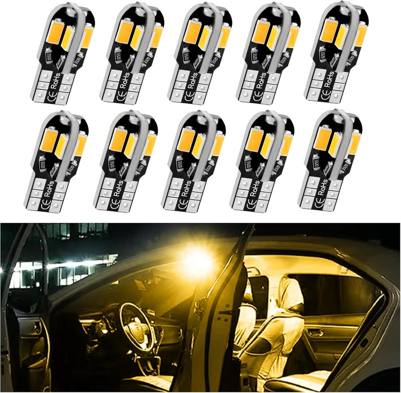 Stacool 10PCS T10 Interior Car Lights,12V Super Bright T10 LED Bulb for Map Lights,Reading Lights,License Plate Lights,Universal 5630 8SMD Car LED Lights Car Accessories for Most Cars (Yellow) - Image 1